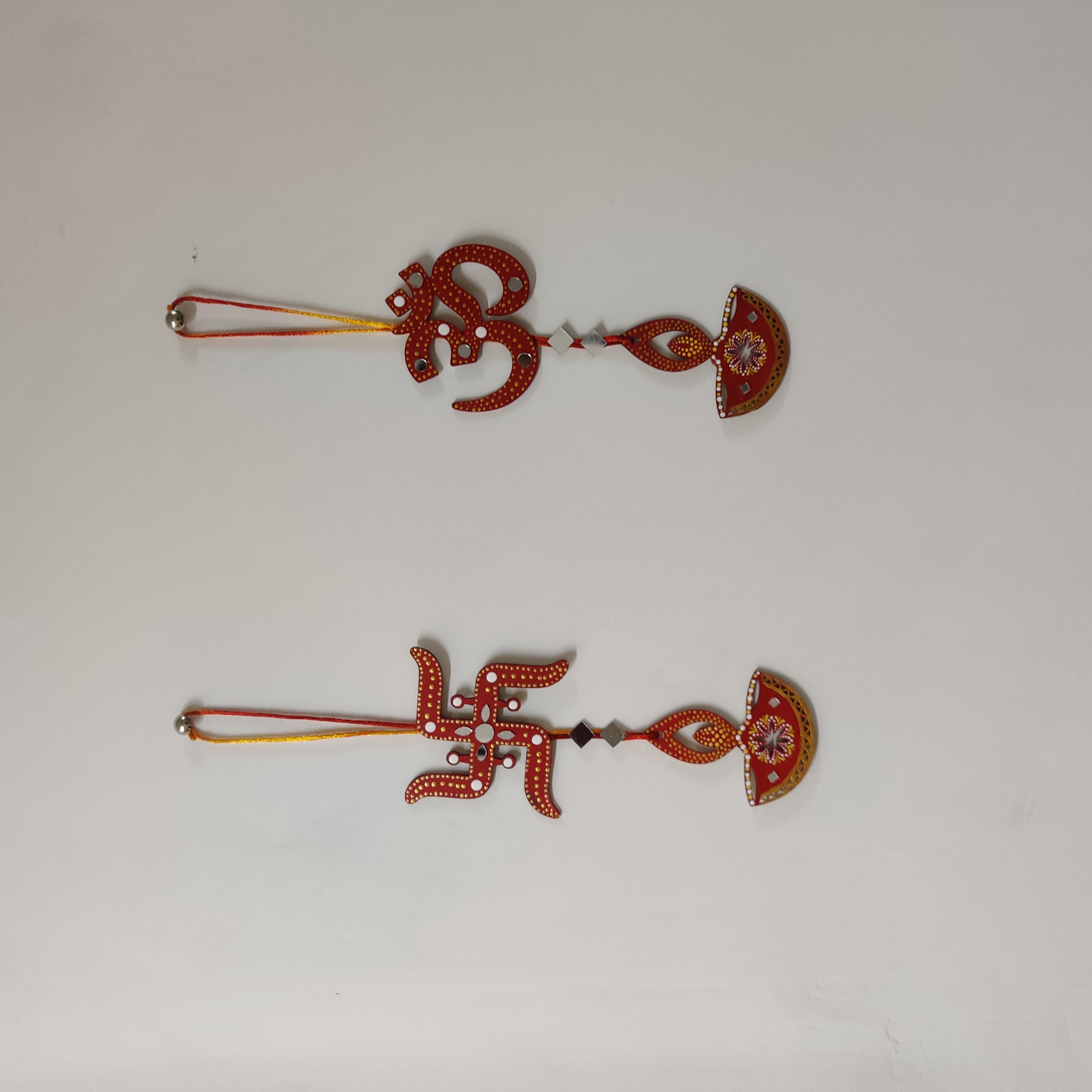 Handcrafted Om & Swastik Diya Wall Hanging Set thumbnail 2