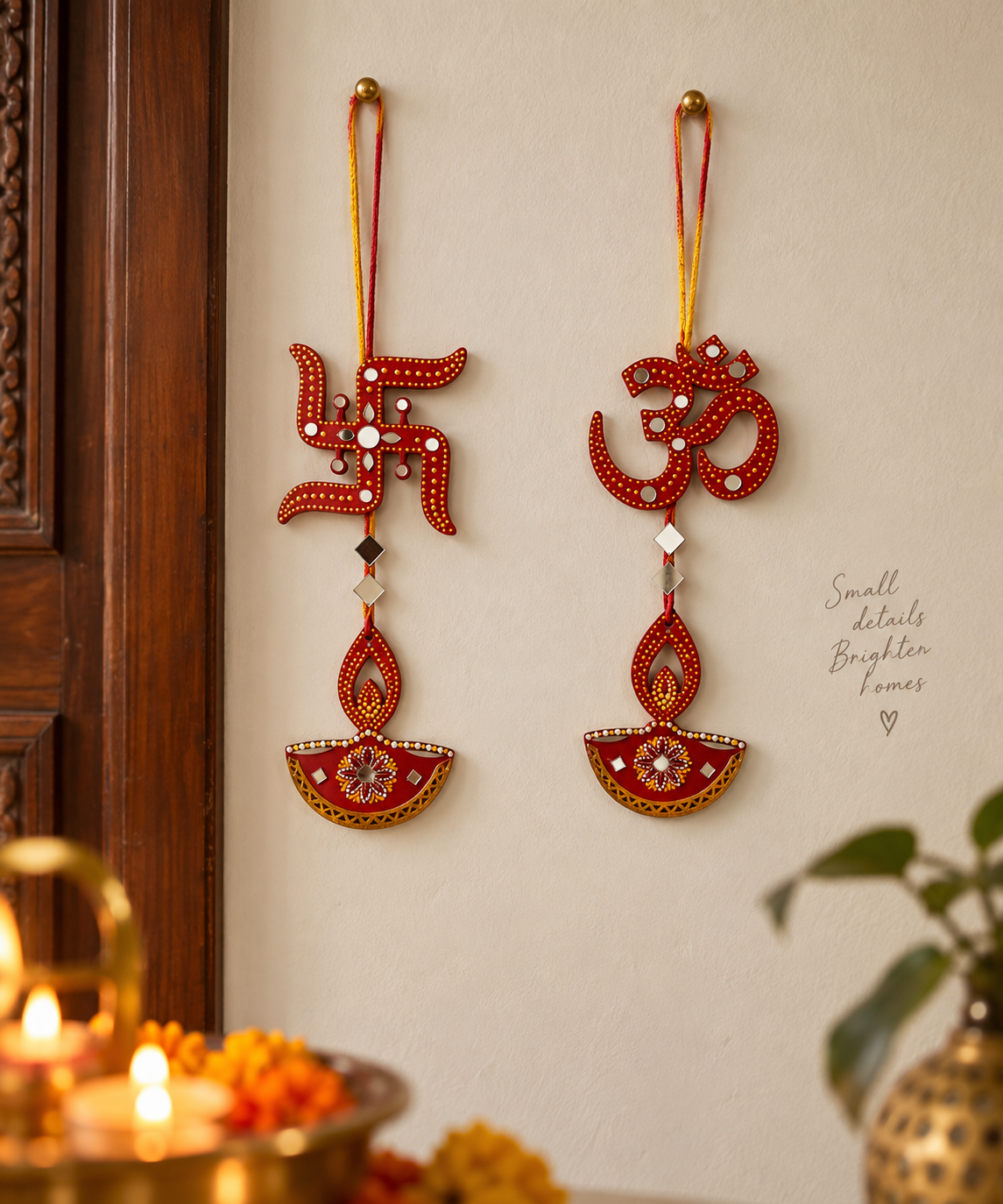 Handcrafted Om & Swastik Diya Wall Hanging Set