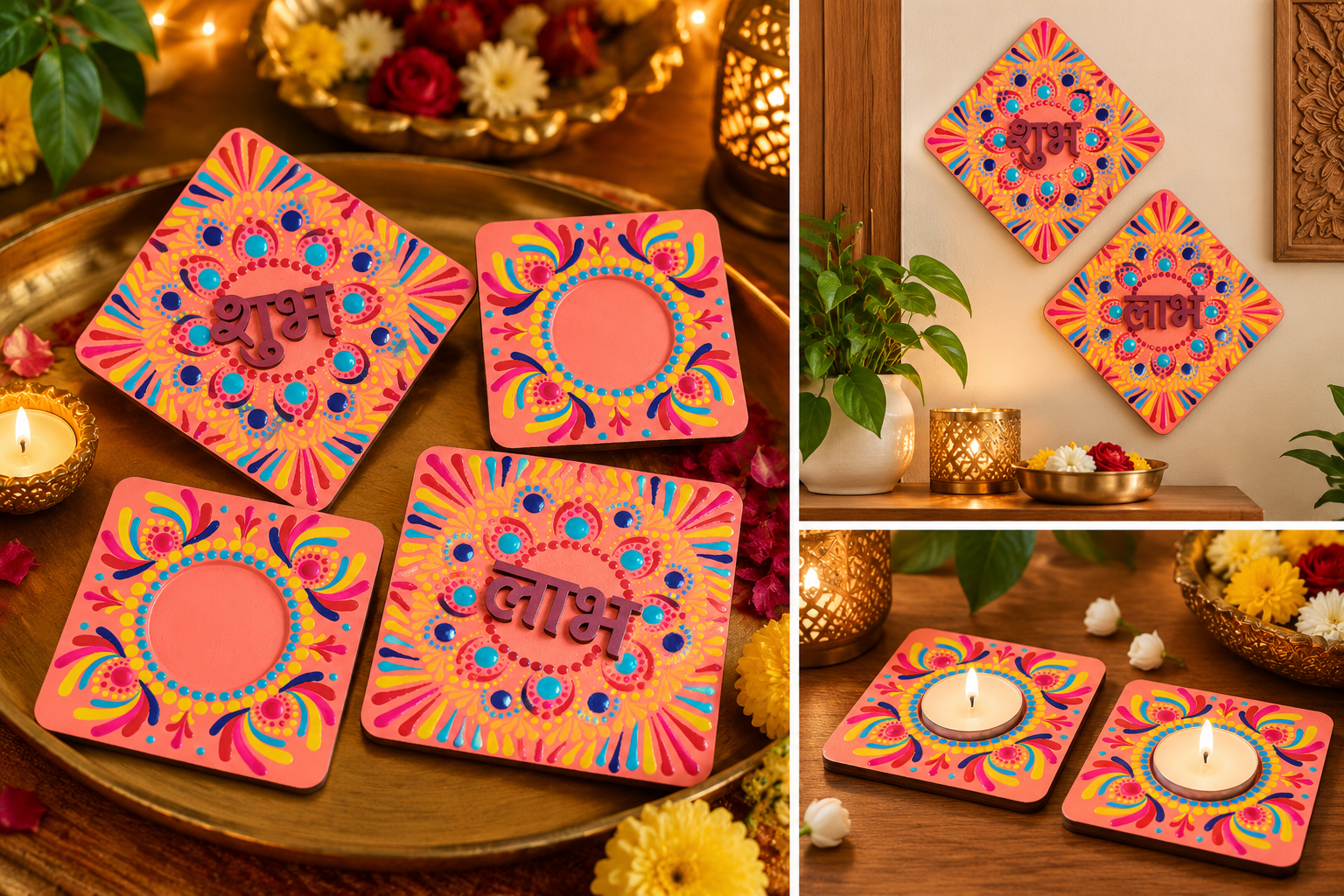Handmade Shubh Labh & Tealight Holder Gift Set – Set of 4 thumbnail 2