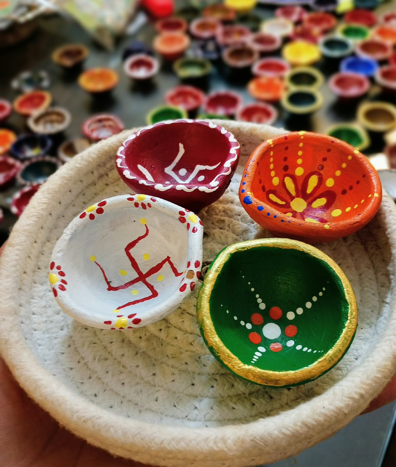 Hand Painted Terracotta Diyas for Diwali Decor (Pack of 4)