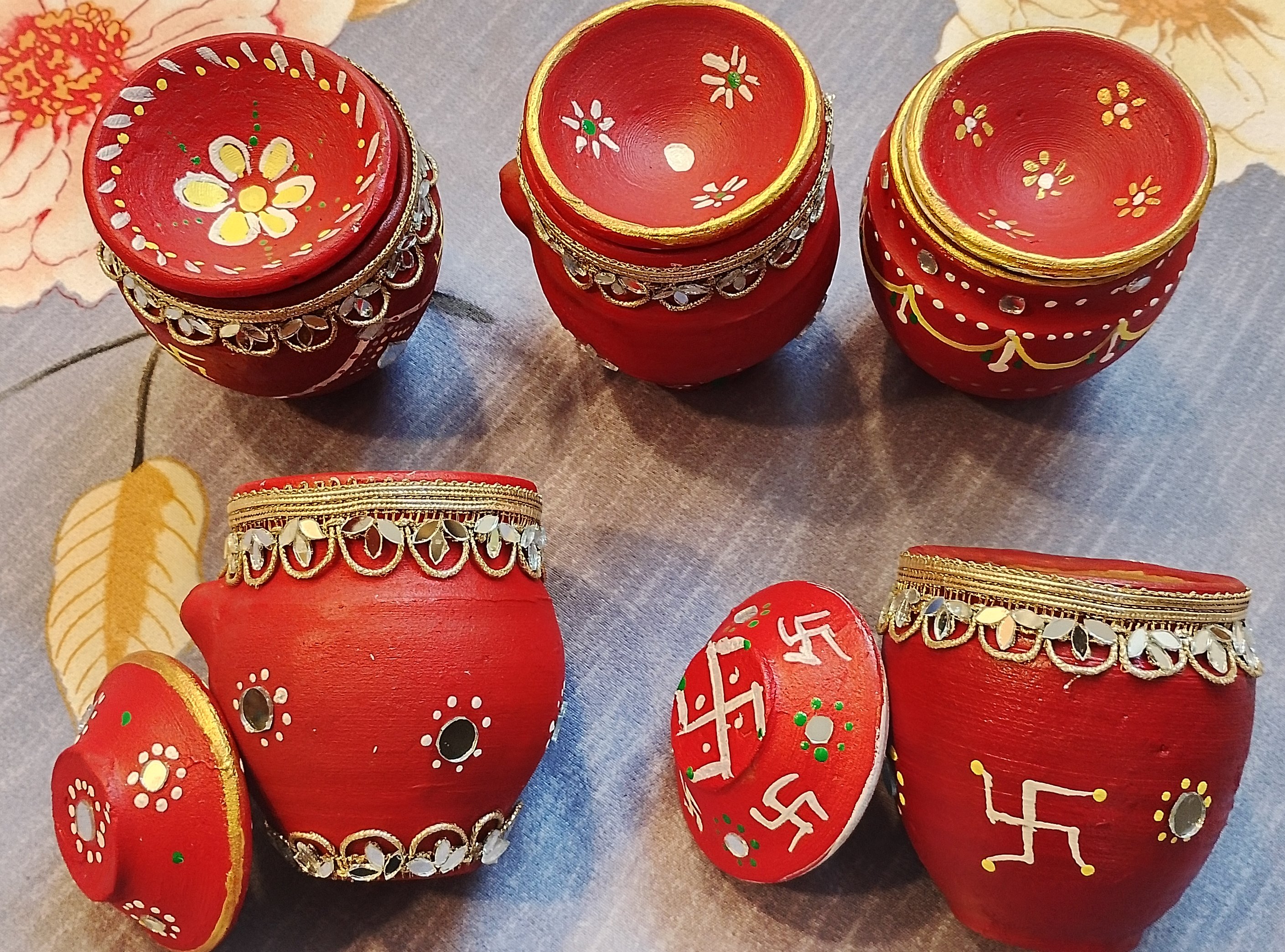 Hand-Decorated Terracotta Karwa Chauth & Diwali Kalash Set thumbnail 4