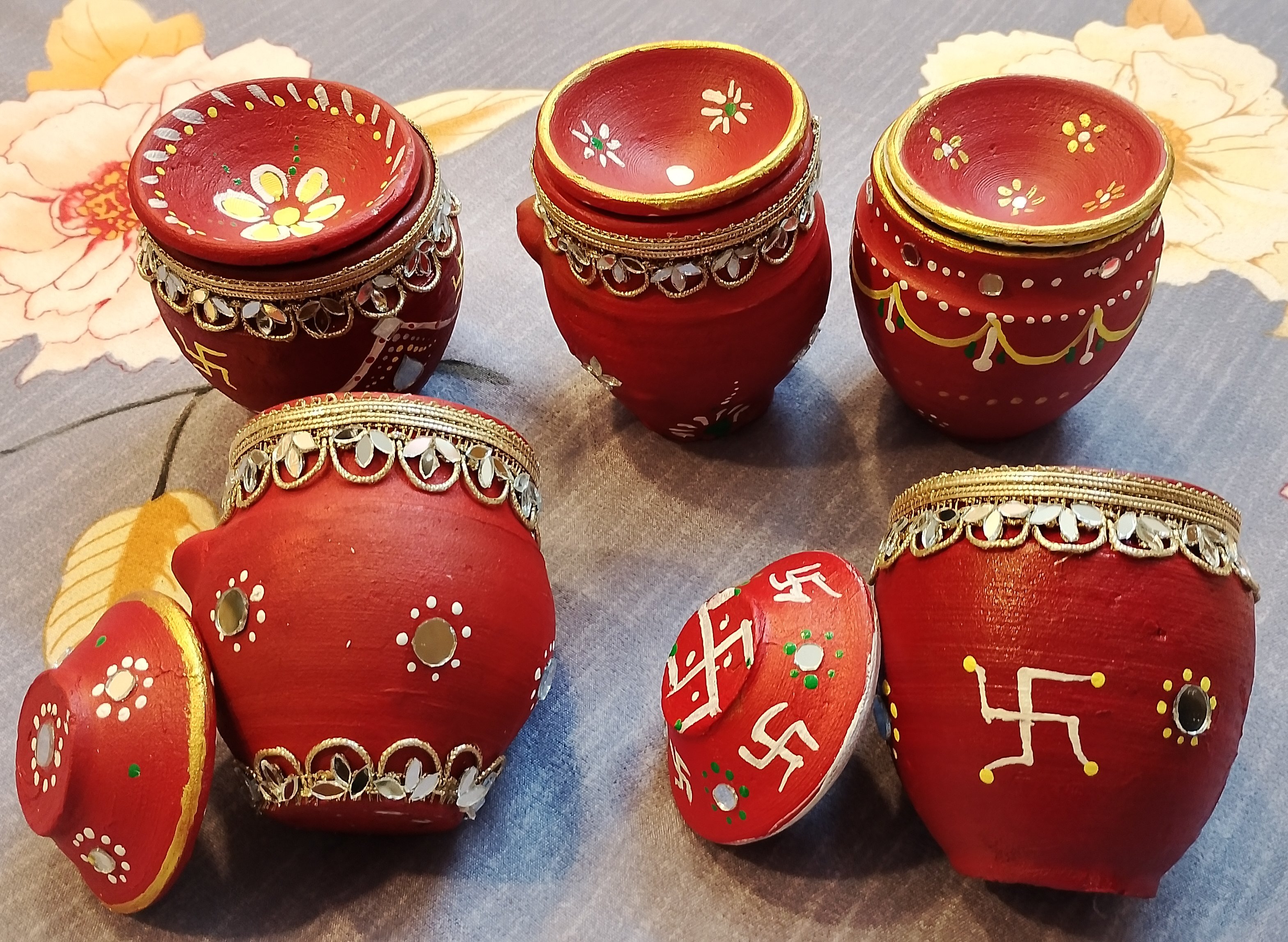 Hand-Decorated Terracotta Karwa Chauth & Diwali Kalash Set thumbnail 5