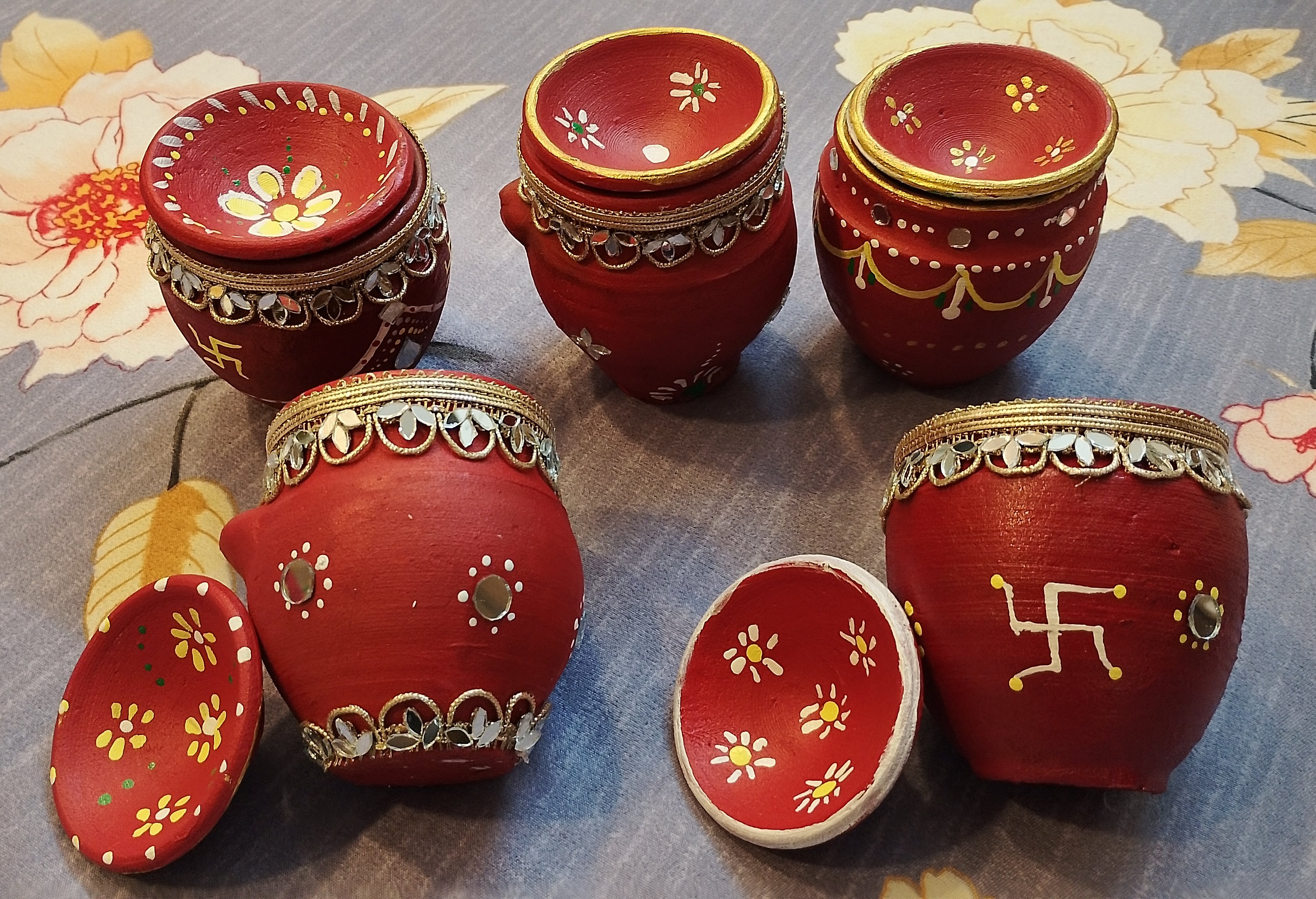 Hand-Decorated Terracotta Karwa Chauth & Diwali Kalash Set thumbnail 6