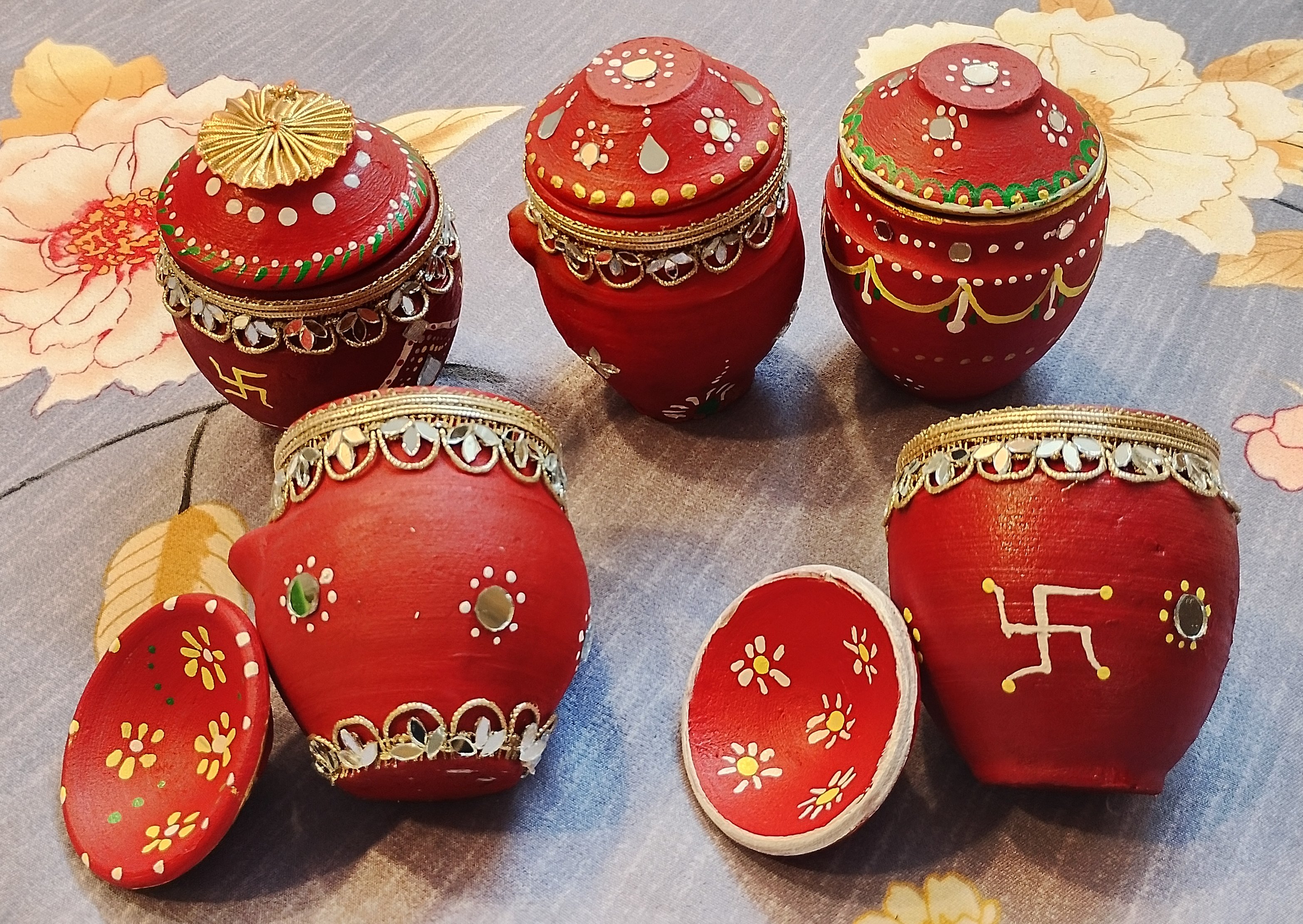Hand-Decorated Terracotta Karwa Chauth & Diwali Kalash Set thumbnail 7