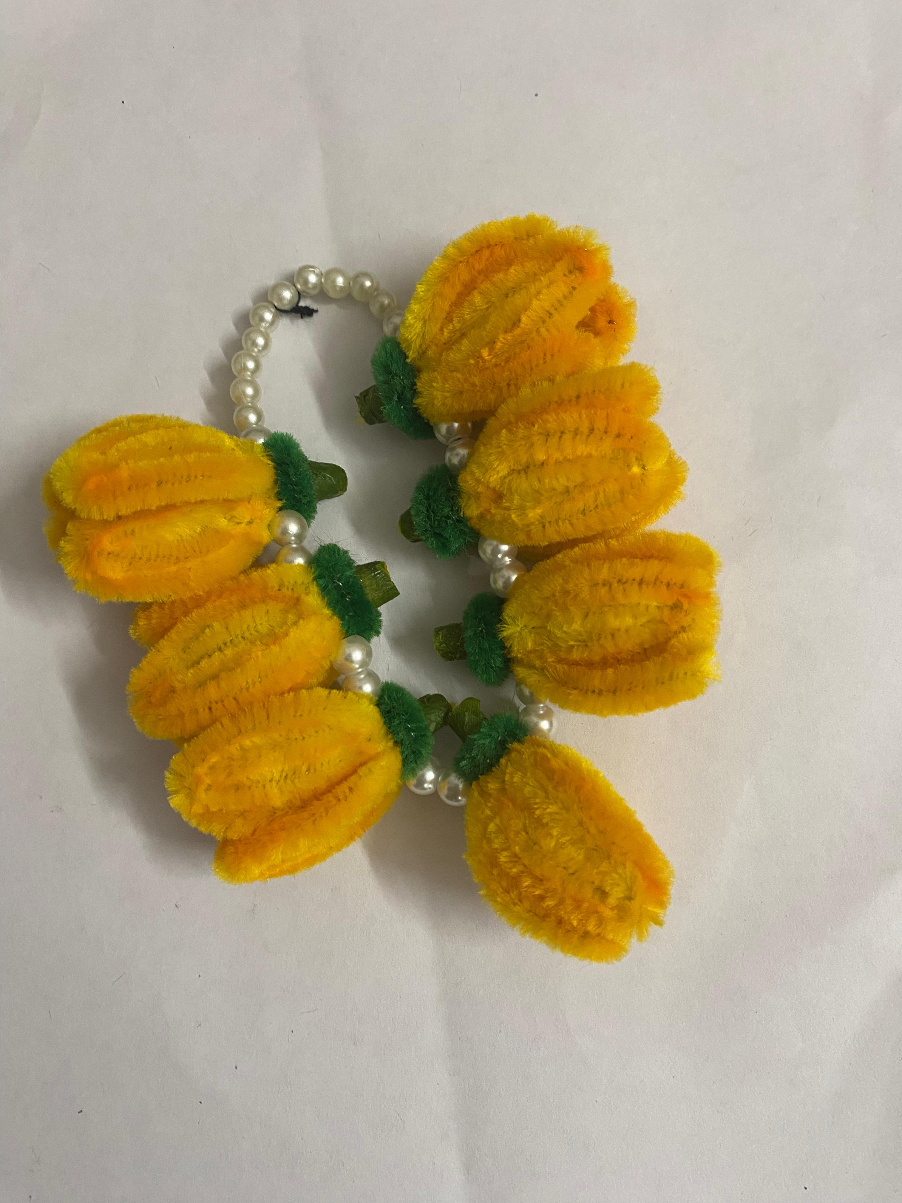 Handcrafted Velvet Yellow champa Bud Garland (Pooja Mala