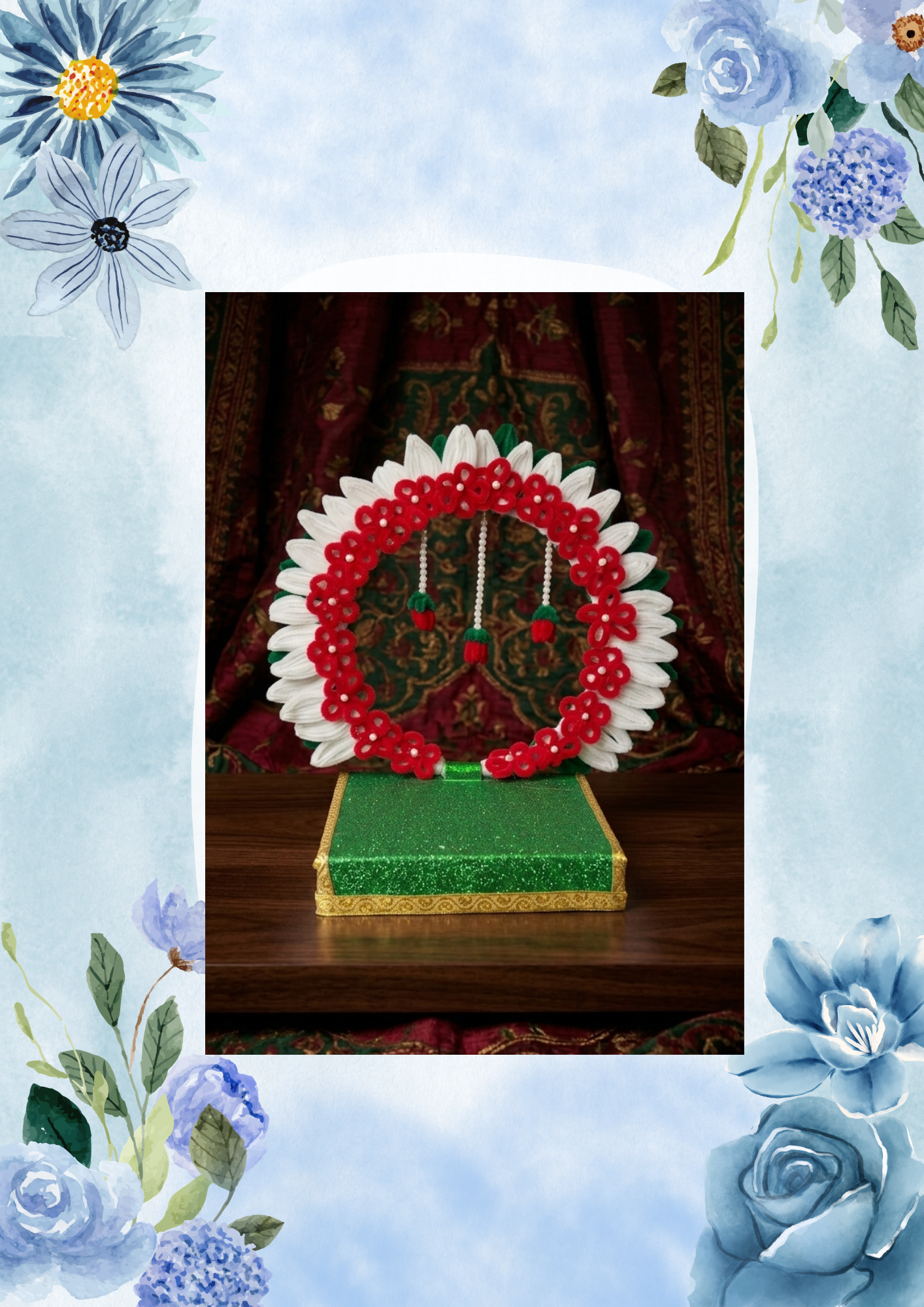 Handcrafted Velvet Floral Prabhavali / Deity Backdrop Arch with Base Stand