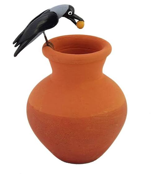 Terracotta Clay Bird Showpiece for Home & Table Decor | Handmade Krishnanagar Clay Craft Bird Figurine | Panchatantra Thirsty Crow Story Decorative Item